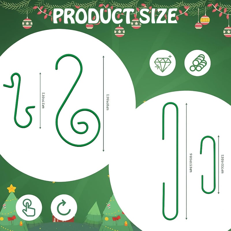 CraftyDream 300 Pieces Christmas Ornament Hooks Metal Wire Hooks Ornament Christmas Tree Hanger in 3 for Xmas Holiday Hanging Decorations(Green) - Image 2